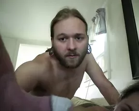 Naughty redhead sucks off her man dude outside