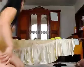 Tan blonde sliding up and down a long sausage