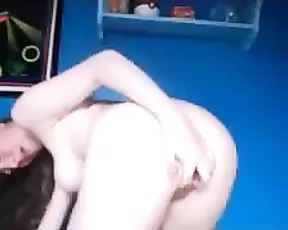 Skinny blonde is using a dildo