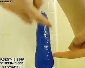 Eeeva Blue Dildo Cum Show + Nipple Clamps