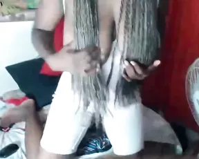 Besossxxx trying to hide her enormous boobs with hair