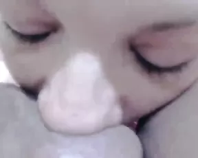 Asian babe sucking in POV