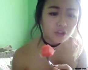Full Asian girl caught masturbating by little brother