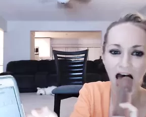 Riding a huge dildo in the bathroom