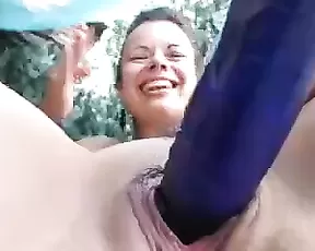 Brunette takes a vibrator to her cunt