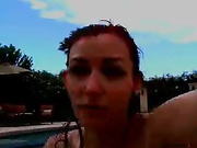 CannaMiss plays by the pool