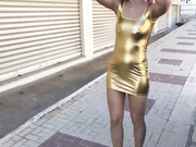 Iviroses golden shiny minidress public show liveporn video