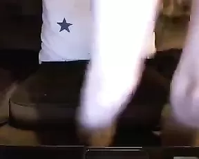 Spraying on her large tits