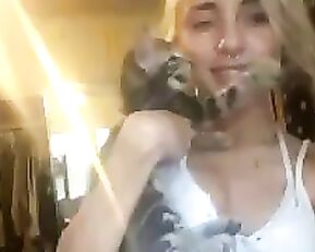 Naomi Woods plays with a cat premium free cam snapchat & manyvids porn videos