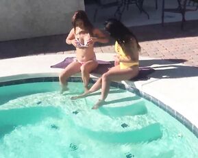 Isis Love with friend bra swimming pool - onlyfans free porn
