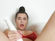 Lana Rhoades red bikini dildo orgasm show snapchat free