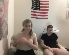 Short haired ginger babe sicking off a man rod