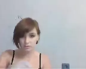 Busty woman is bending over
