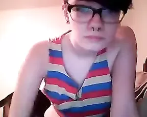 Blonde with pony tails jerking off and eating cum