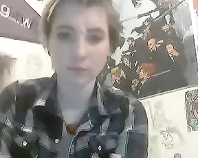 Short haired blonde is home alone
