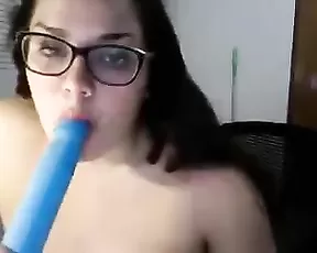Spraying her cute face with jizz