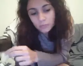 Blonde teenie sucks her first cock on cam