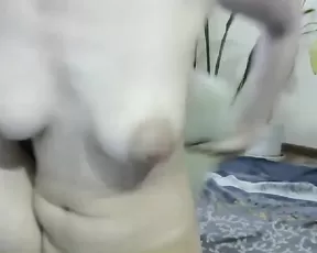 Blonde with natural boobs masturbates