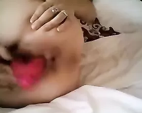 Huge sex toy for her bald twat