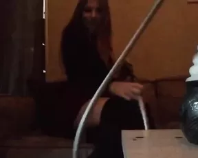 Black chick plays with her tits