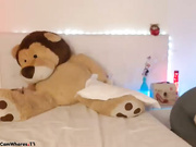 Girl is sucking a large dildo