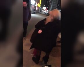 Naughty Alysha 2 blondes fully naked on public NY street show porn live sex