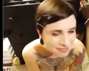 Chick with a mask sucks a cock