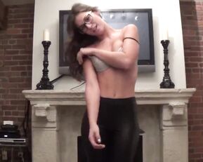 Slim beauty teen in glasses passion dancing striptease webcam show