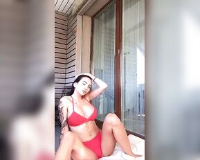 Celine Centino red bikinig dildo masturbation during sun tanning snapchat free