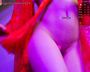 OgonEchEKKK Mala dances erotically in a red lace peignoir