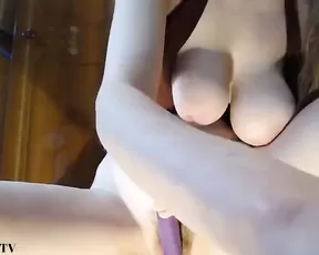 Blue haired babe is pulling a cock