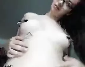 Bit tit lady on her knees