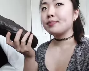 Harassed asian girl dildo blowjob in webcam show