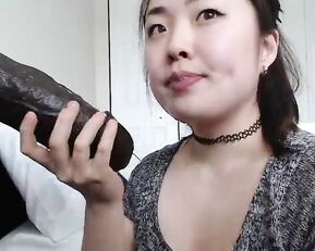Harassed asian girl dildo blowjob in webcam show