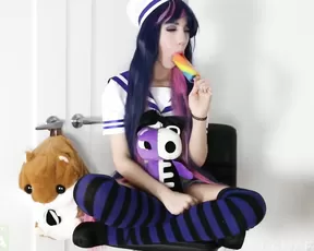 Brunette sucks on a small but rock hard cock