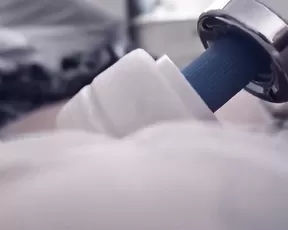 Shaved hunk getting his cock sucked hard
