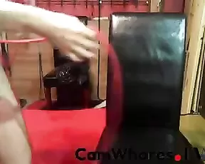 Glass dildo is getting shoved in
