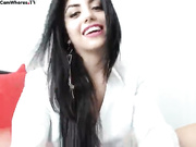 Caprice beauty slim brunette in bed webcam show