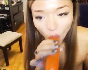Young busty girl suck dildo webcam show