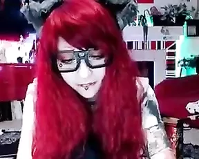 Red hair teen in stockings riding dildo webcam show