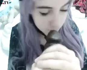 lana_rain purple hair deep throats huge black dildo webcam show