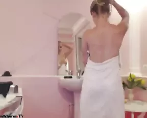 Lover ramming a dildo into his cute GF