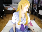 Blonde bomb makes hot love to her giant dildo