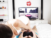 So pretty redhair milf is fuck hard in both holes while have a sex toy in mouth