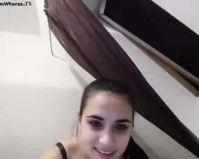 blonde girl climbs on his pole and slides