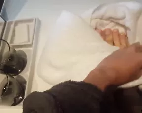 Busty babe makes her man cum on her tits
