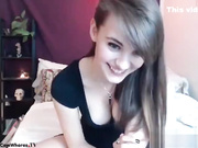 Beauty slim teen with small tits teasing in bed webcam show