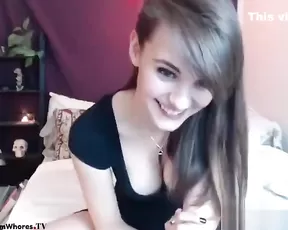 Beauty slim teen with small tits teasing in bed webcam show