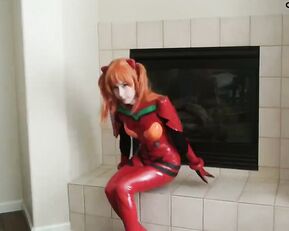 Succubabe redhead teen cosplay with red costume vibrating clit webcam show