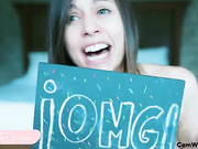 Sexy teen brunette teasing her slim nude body webcam show